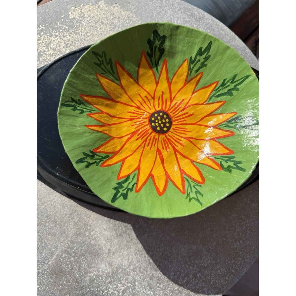 Vintage Hand-Painted MexicanFolk Art Terracotta Sunflower Bowl